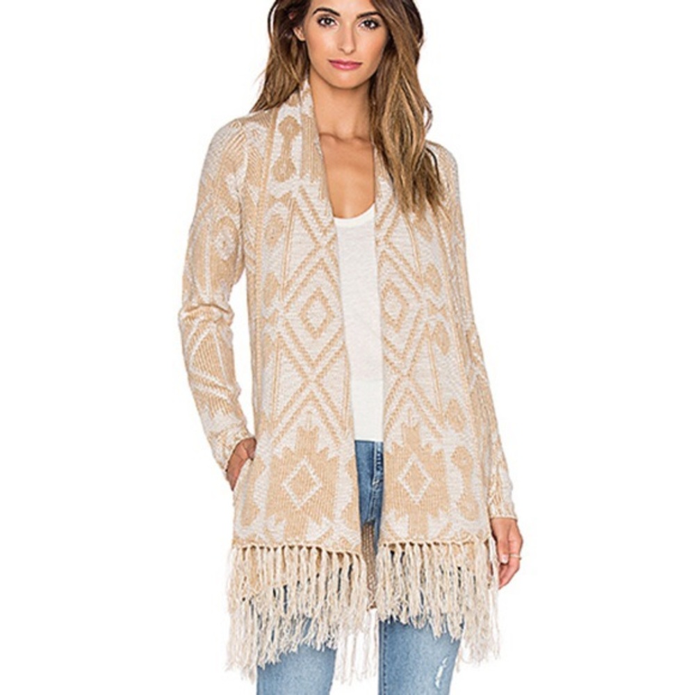 Show Me Your MuMu Beige and Cream Fringe Open Cardigan